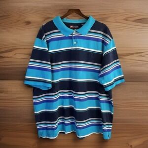 Vintage Y2K 90s Polo Shirt Blue Striped 4XL 4XLB 100% Cotton Preppy Chaps Rugby